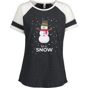 Let It Snow Snowman Christmas Funny Enza Ladies Jersey Colorblock Tee