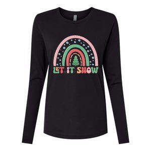 Let It Snow Rainbow And Christmas Tree Graphic Womens Cotton Relaxed Long Sleeve T-Shirt