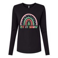 Let It Snow Rainbow And Christmas Tree Graphic Womens Cotton Relaxed Long Sleeve T-Shirt