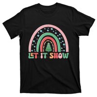 Let It Snow Rainbow And Christmas Tree Graphic T-Shirt