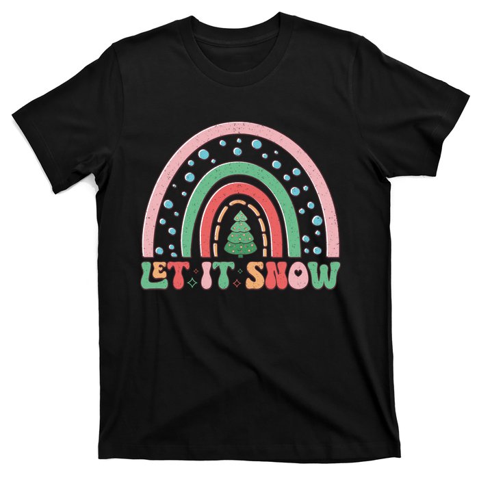 Let It Snow Rainbow And Christmas Tree Graphic T-Shirt