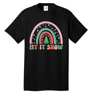 Let It Snow Rainbow And Christmas Tree Graphic Tall T-Shirt