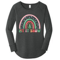 Let It Snow Rainbow And Christmas Tree Graphic Women's Perfect Tri Tunic Long Sleeve Shirt