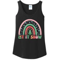 Let It Snow Rainbow And Christmas Tree Graphic Ladies Essential Tank