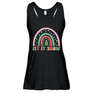 Let It Snow Rainbow And Christmas Tree Graphic Ladies Essential Flowy Tank