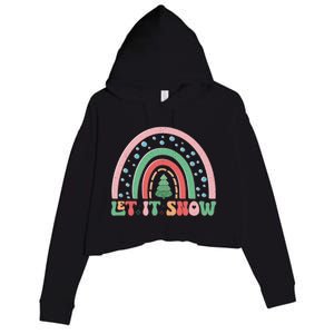 Let It Snow Rainbow And Christmas Tree Graphic Crop Fleece Hoodie