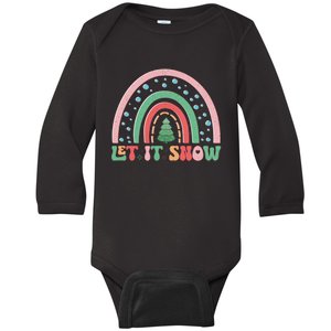 Let It Snow Rainbow And Christmas Tree Graphic Baby Long Sleeve Bodysuit