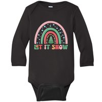 Let It Snow Rainbow And Christmas Tree Graphic Baby Long Sleeve Bodysuit