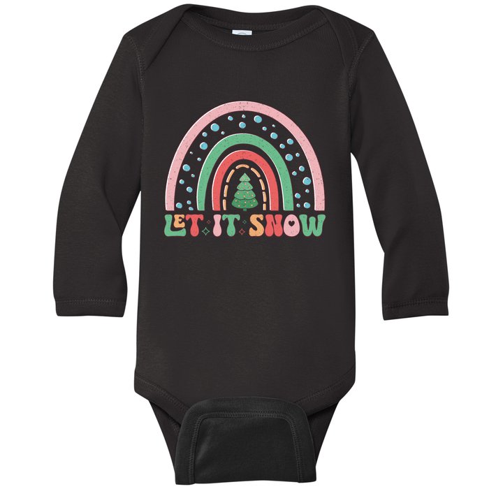 Let It Snow Rainbow And Christmas Tree Graphic Baby Long Sleeve Bodysuit