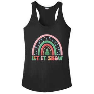 Let It Snow Rainbow And Christmas Tree Graphic Ladies PosiCharge Competitor Racerback Tank