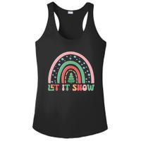 Let It Snow Rainbow And Christmas Tree Graphic Ladies PosiCharge Competitor Racerback Tank