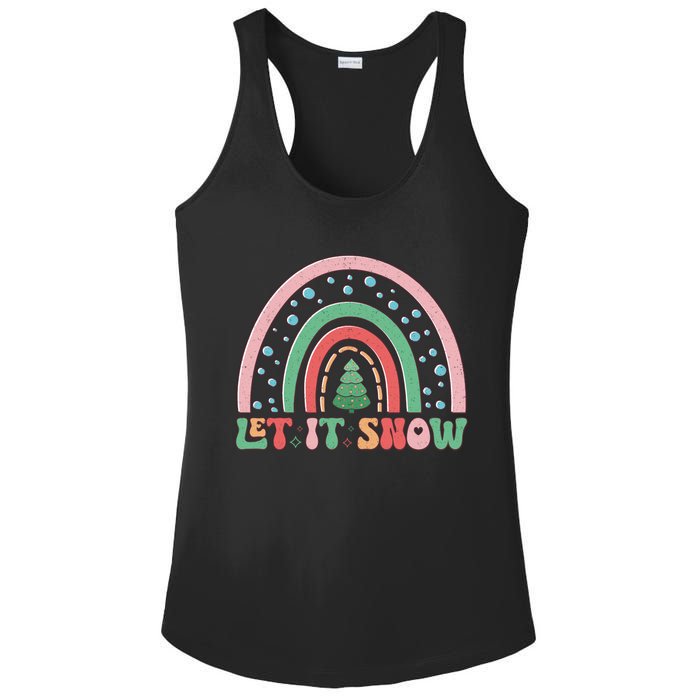 Let It Snow Rainbow And Christmas Tree Graphic Ladies PosiCharge Competitor Racerback Tank