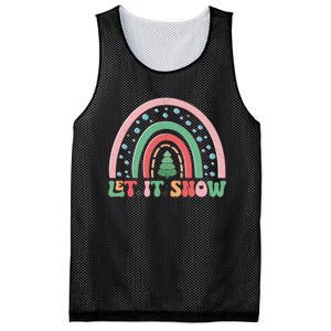 Let It Snow Rainbow And Christmas Tree Graphic Mesh Reversible Basketball Jersey Tank