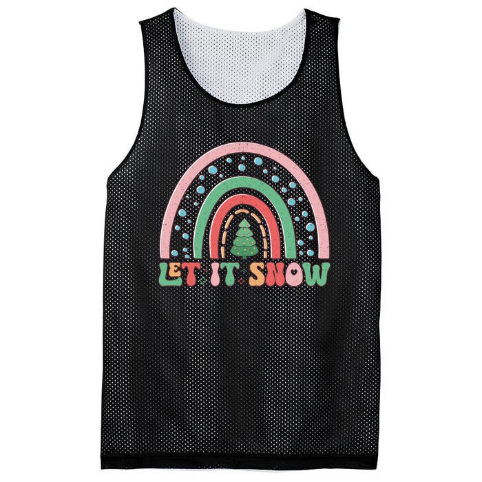 Let It Snow Rainbow And Christmas Tree Graphic Mesh Reversible Basketball Jersey Tank