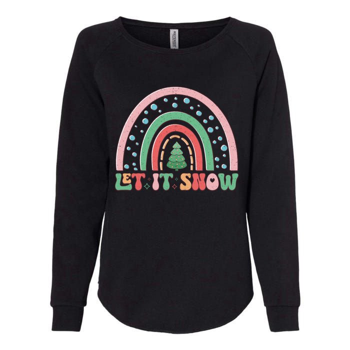 Let It Snow Rainbow And Christmas Tree Graphic Womens California Wash Sweatshirt