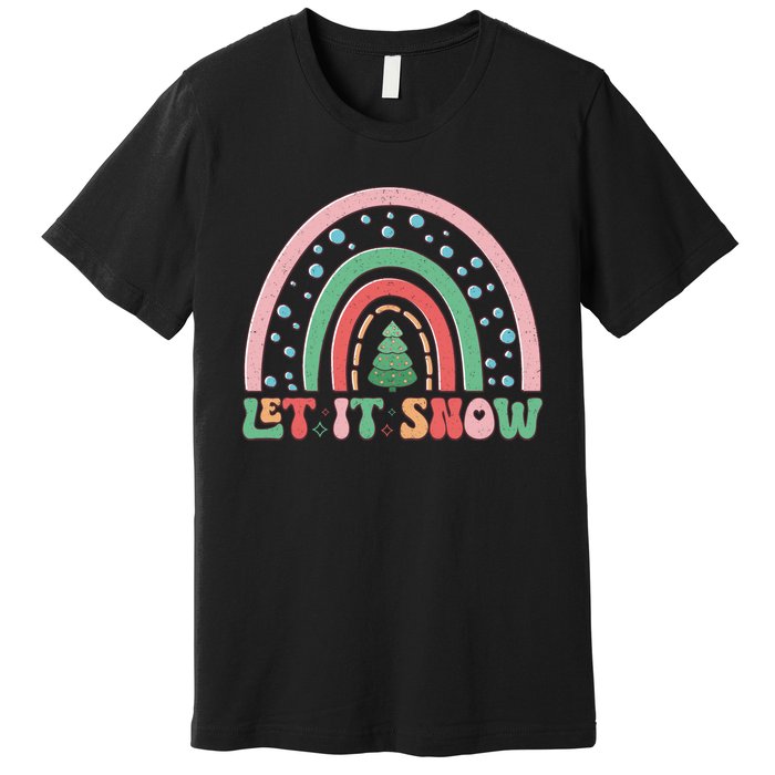 Let It Snow Rainbow And Christmas Tree Graphic Premium T-Shirt