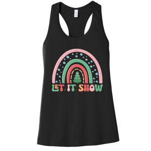 Let It Snow Rainbow And Christmas Tree Graphic Women's Racerback Tank