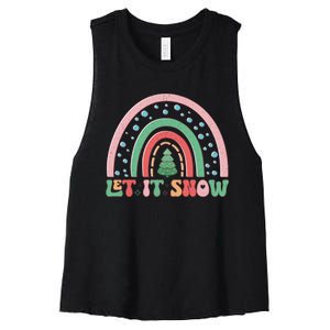 Let It Snow Rainbow And Christmas Tree Graphic Women's Racerback Cropped Tank