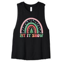 Let It Snow Rainbow And Christmas Tree Graphic Women's Racerback Cropped Tank