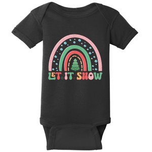 Let It Snow Rainbow And Christmas Tree Graphic Baby Bodysuit