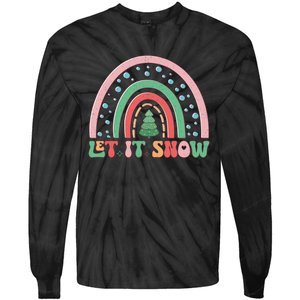 Let It Snow Rainbow And Christmas Tree Graphic Tie-Dye Long Sleeve Shirt