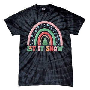 Let It Snow Rainbow And Christmas Tree Graphic Tie-Dye T-Shirt