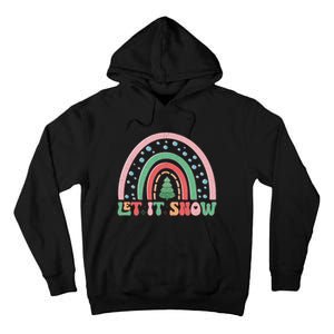 Let It Snow Rainbow And Christmas Tree Graphic Tall Hoodie