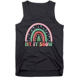 Let It Snow Rainbow And Christmas Tree Graphic Tank Top