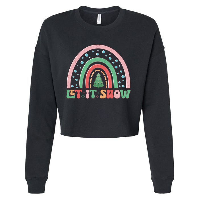 Let It Snow Rainbow And Christmas Tree Graphic Cropped Pullover Crew