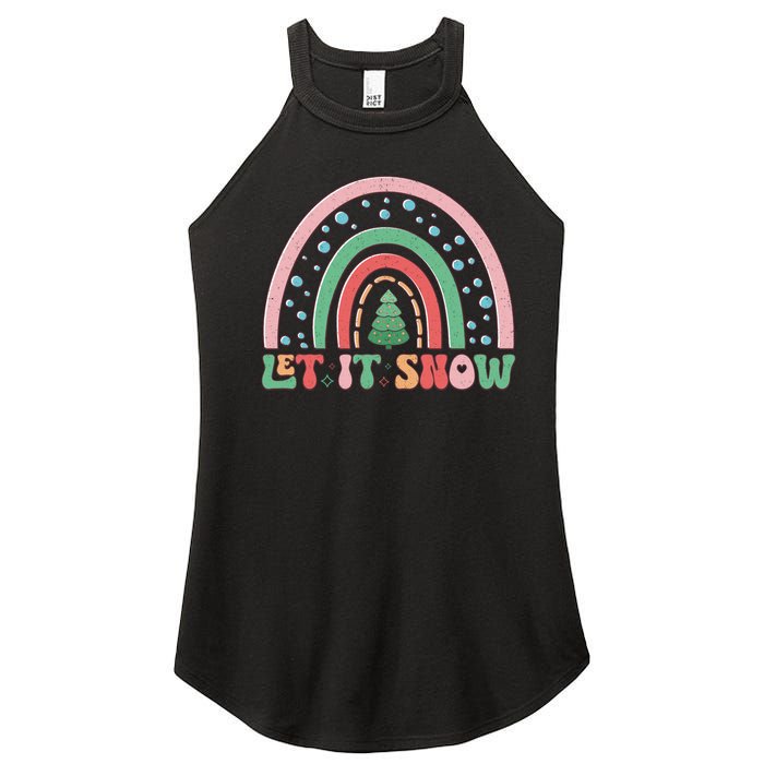 Let It Snow Rainbow And Christmas Tree Graphic Women's Perfect Tri Rocker Tank