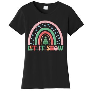 Let It Snow Rainbow And Christmas Tree Graphic Women's T-Shirt