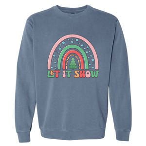 Let It Snow Rainbow And Christmas Tree Graphic Garment-Dyed Sweatshirt