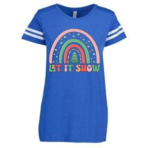 Let It Snow Rainbow And Christmas Tree Graphic Enza Ladies Jersey Football T-Shirt