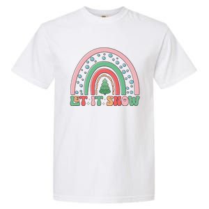 Let It Snow Rainbow And Christmas Tree Graphic Garment-Dyed Heavyweight T-Shirt