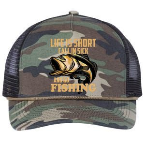 Life Is Short Call In Sick And Go Fishing Retro Rope Trucker Hat Cap