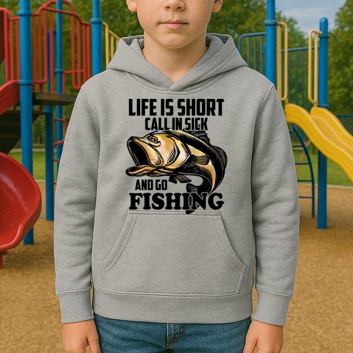 Life Is Short Call In Sick And Go Fishing Kids Hoodie