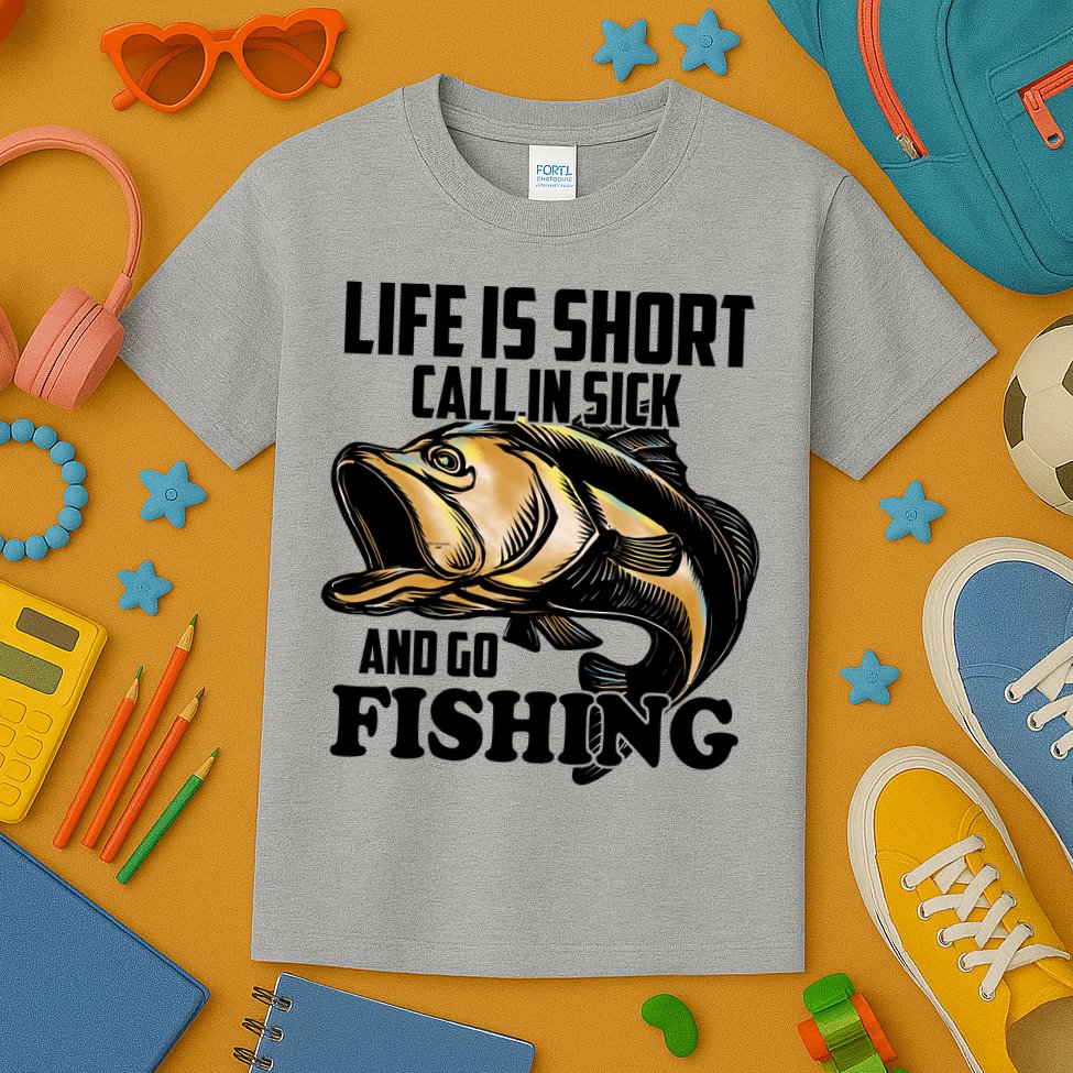 Life Is Short Call In Sick And Go Fishing Kids T-Shirt