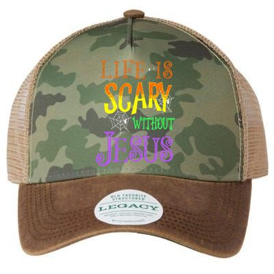 Life Is Scary Without Jesus Halloween Costume Legacy Tie Dye Trucker Hat