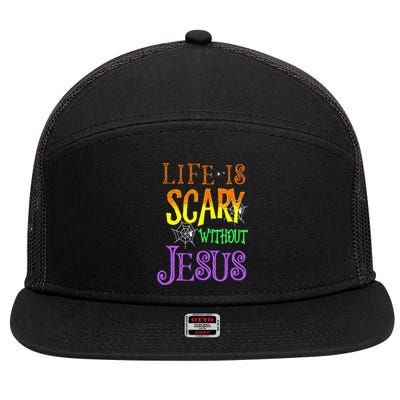 Life Is Scary Without Jesus Halloween Costume 7 Panel Mesh Trucker Snapback Hat