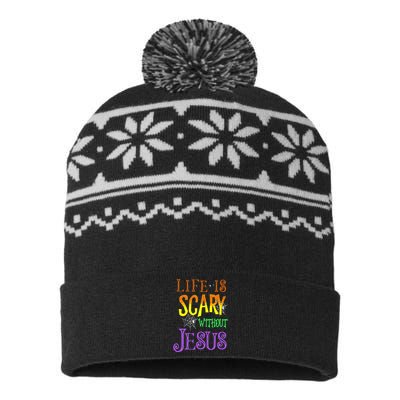 Life Is Scary Without Jesus Halloween Costume USA-Made Snowflake Beanie