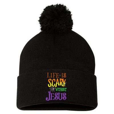 Life Is Scary Without Jesus Halloween Costume Pom Pom 12in Knit Beanie