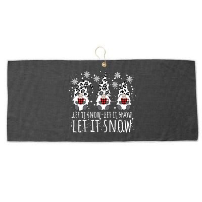 Let It Snow Winter Gnome Leopard Buffalo Plaid Snowflakes Gift Large Microfiber Waffle Golf Towel