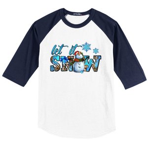 Let It Snow Winter Snow Christmas Holiday Leopard Print Gift Baseball Sleeve Shirt