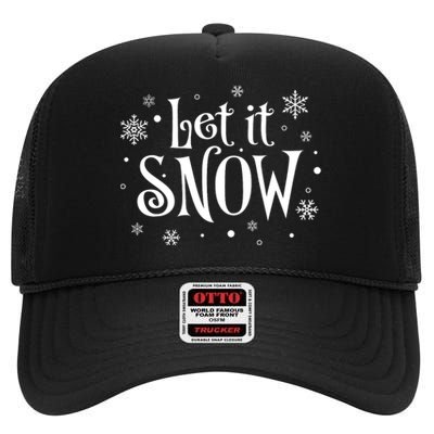 Let It Snow Christmas Snowflakes High Crown Mesh Back Trucker Hat