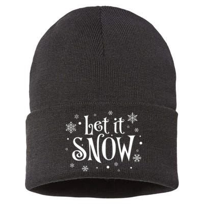 Let It Snow Christmas Snowflakes Sustainable Knit Beanie