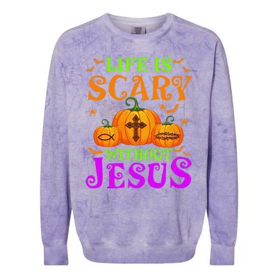 Life Is Scary Without Jesus Christian Halloween Gift Colorblast Crewneck Sweatshirt