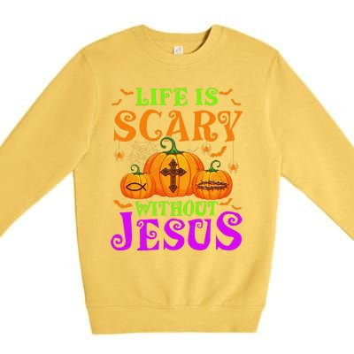 Life Is Scary Without Jesus Christian Halloween Gift Premium Crewneck Sweatshirt