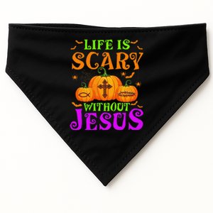 Life Is Scary Without Jesus Christian Halloween Gift USA-Made Doggie Bandana