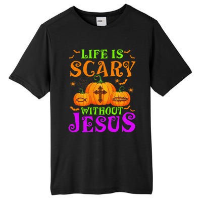 Life Is Scary Without Jesus Christian Halloween Gift Tall Fusion ChromaSoft Performance T-Shirt