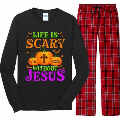 Life Is Scary Without Jesus Christian Halloween Gift Long Sleeve Pajama Set